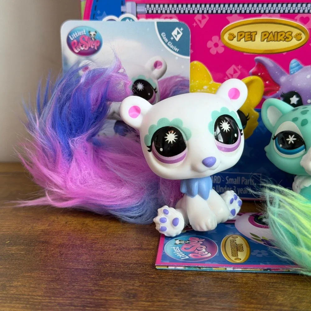 New Littlest Pet Shop LPS 491 492 Polar Bear Snow Leopard Fuzzy Tails Pet Pair